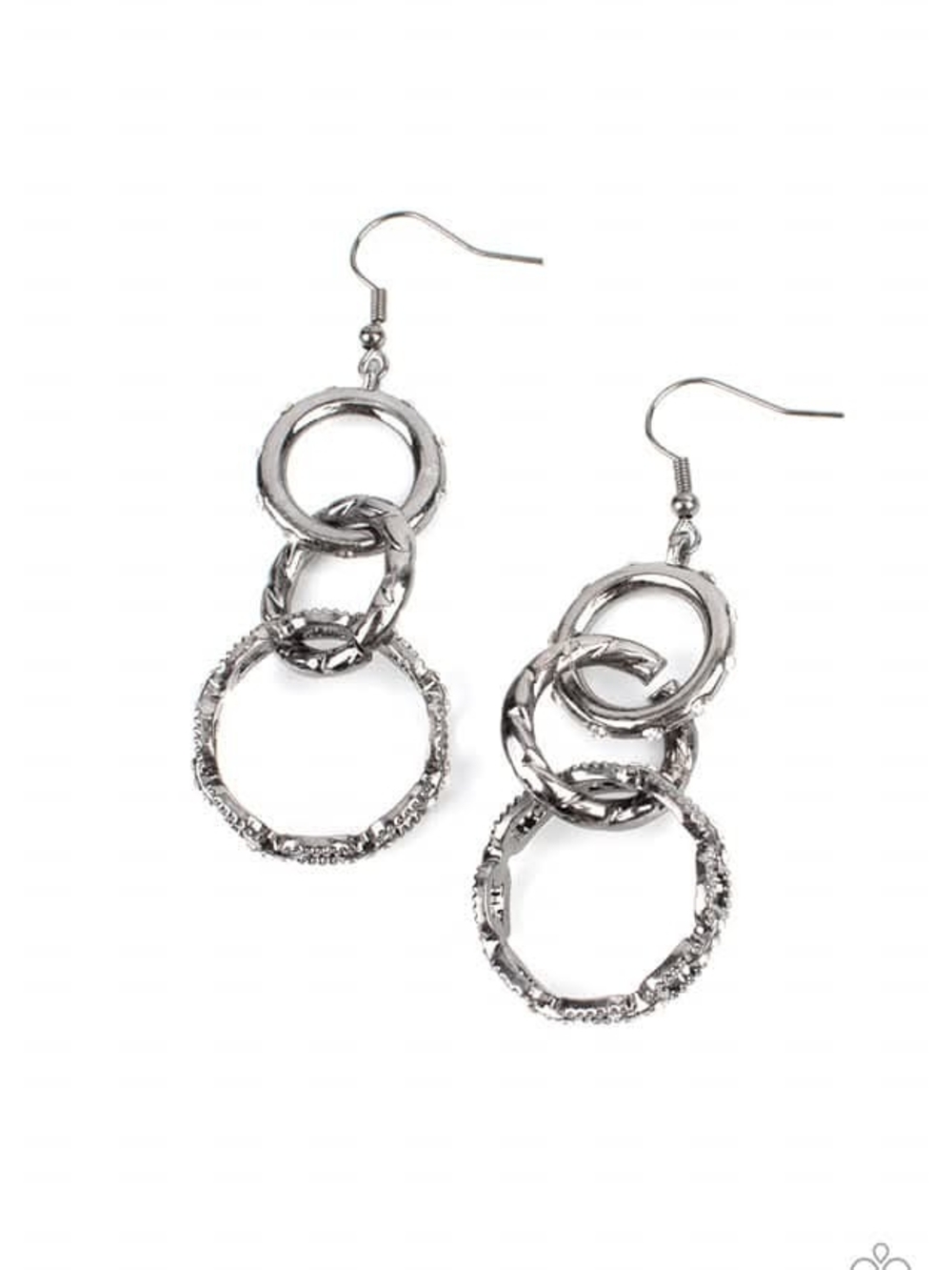 Gunmetal Triple-Ring Drop Earrings - Women Jewelry